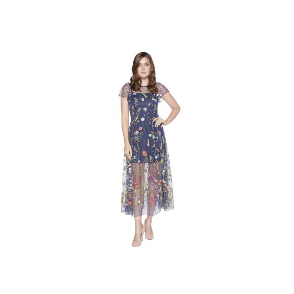 Eva by Eva Franco Erika Dress Navy Embroidered Floral size 12 - Picture 1 of 15